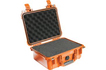 Image of Pelican 1400 Small 13x11x6in Protector Waterproof Carry Case, Orange w/ Foam