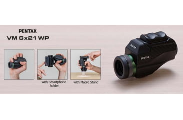 Image of Pentax VM 6 X 21mm WP Premium Monocular Kit w/Smartphone and Micro Adapters, Black, Medium, 63621