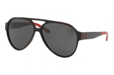 Image of Polo PH4130 Progressive Prescription Sunglasses PH4130-566887-61 - Lens Diameter 61 mm, Frame Color Black/red/black