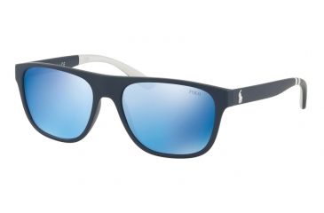 Image of Polo PH4131 Sunglasses 566255-57 - Matte Navy Blue Frame, Blue Mirror Blue Lenses