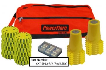 Image of Powerflare 12-Position Cone Adapter Kit with 12-Pack Soft Pack of PowerFlare Lights, Red/Blue LEDs, Tan Shell CKT-SP12-RB-T