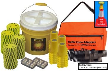 Image of Powerflare 24-Position Cone Adapter Kit with 24-Pack Bucket of PowerFlare Lights, Red/Blue LEDs, Tan Shell CKT-BUCKET24-RB-T