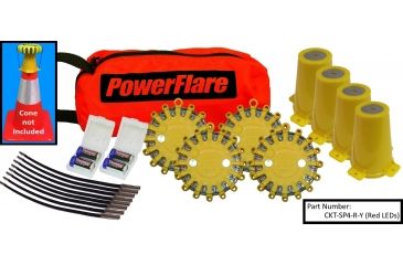 Image of Powerflare 4-Position Cone Adapter Kit with 4-Pack Soft Pack of PowerFlare Lights, Red/Blue LEDs, Yellow Shell CKT-SP4-RB-Y