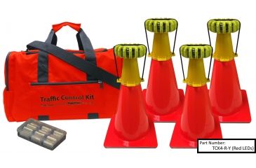 Image of Powerflare 4-Position PowerFlare Traffic Control Kit, Magnetic, Red/Blue LEDs, Tan Shell TCK4M-RB-T