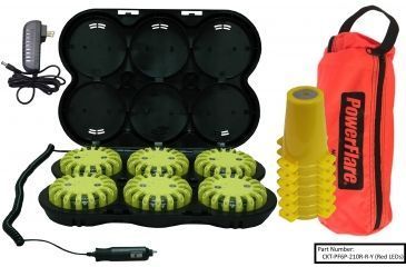 Image of Powerflare 6-Position Cone Adapter Kit with Rechargeable 6-Pack of Magnetic PowerFlare Lights, Red/Amber LEDs, Yellow Shell CKT-PF6P-210RM-RA-Y