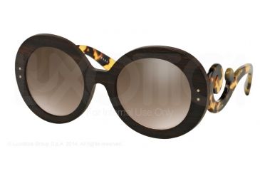 Image of Prada BAROQUE PR27RS Sunglasses UBT4O2-55 - Ebony Malabar Frame, Lt Brown Grad Lt Grey Mir Gold Lenses