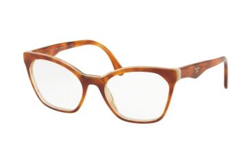Image of Prada PR09UV Bifocal Prescription Eyeglasses TH71O1-52 - Light Havana/striped White Frame