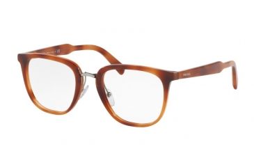 Image of Prada PR10TV Progressive Prescription Eyeglasses USE1O1-49 - Striped Light Brown Frame