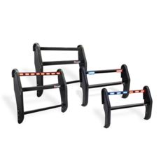 Image of Pro-Gard Industries Black Powder Coated Steel, Standard Push Bumper W/ Integrated Six Head, 1/2 Red 1/2 Tir3 Led Lightbar - PB36INT13LEDRB