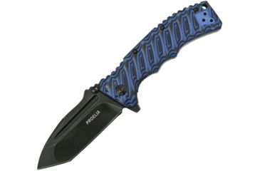 Image of Proelia Linerlock Blue/Black Folding Knife,3.75in,Black Stonewash D2 Tool Steel,Tanto,Blue and Black,G10 Handle TX010BLB