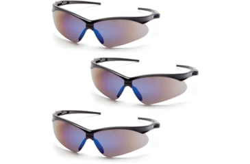 Image of Pyramex Black Frame/Blue Mirror Lens with Black Cord, Pack of 3