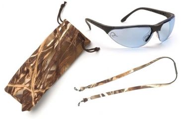 Image of Pyramex Rendezvous Ducks Unlimited Shooting Glasses - Infinity Blue Lens, Black Frame w/ Neoprene Case, Microfiber Cleaning Bag and Camo Breakaway Cords DUSB2860ST3