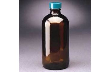 Image of Qorpak Boston Round Bottles, Amber, Narrow Mouth, Qorpak 7718 With Pulp/Vinyl-Lined Black Phenolic Cap