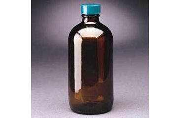 Image of Qorpak Boston Round Bottles, Amber, Narrow Mouth, Qorpak 7719A With Tinfoil-Lined Black Phenolic Cap