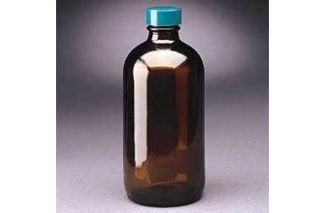 Image of Qorpak Boston Round Bottles, Amber, Narrow Mouth, Qorpak 7918 With Fluoropolymer Resin-Lined Green Thermoset Cap