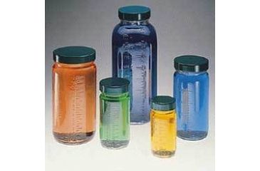 Image of Qorpak Bottle Beakers, Medium Rounds, Wide Mouth, Qorpak 7785 With Pulp/Vinyl-Lined Black Phenolic Cap