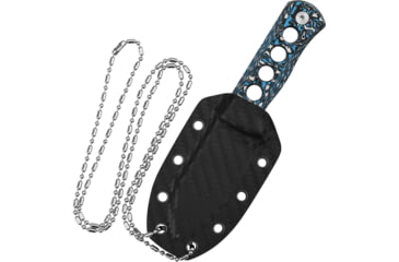 Image of QSP Knife Canary Copper Dam Black Neck Knife, 5.25in Overall, 2.5in Copper Damascus Steel Blade, Black/White/Blue Carbon Fiber Handle, Black Kydex Neck Sheath, QS141-G