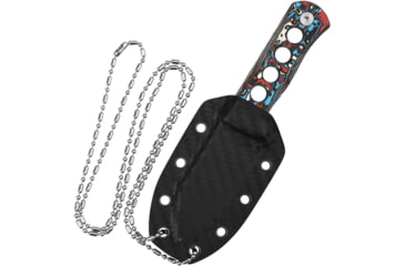 Image of QSP Knife Canary Damascus Neck Knife, 5.25in Overall, 2.5in Damascus Steel Blade, Red/White/Blue Carbon Fiber Handle, Black Kydex Neck Sheath, QS141-J