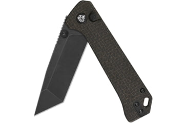Image of QSP Knife Grebe T Folding Knife, 4.25in Closed, 3in Black Stonewash 14C28N Sandvik SS Tanto Blade, Dark Brown Micarta Handle, QS148A2