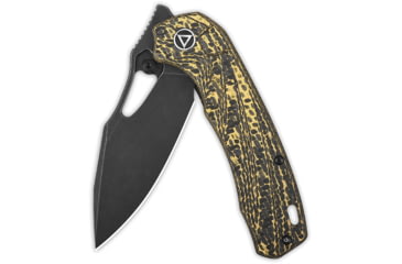 Image of QSP Knife Hornbill Folding Knife, 4.25in Closed, 3.25in Black Stonewash S35VN Stainless Steel Blade, Golden Carbon Fiber Handle, QS146-A2
