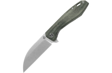 Image of QSP Knife Pelican Linerlock Folding Knife, 3.63in stonewash finish CPM S35VN stainless blade, Green, Green linen micarta handle, QS118-E1