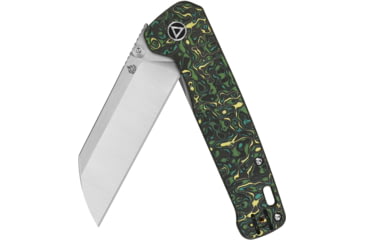 Image of QSP Knife Penguin Plus Folding Knife, 4.5in Closed, 3.38in Satin CPM-20CV SS Blade, Green/Black/Yellow Carbon Fiber Handle, QS130XL-F1