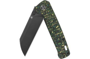 Image of QSP Knife Penguin Plus Folding Knife, 4.5in Closed, 3.38in Black Stonewash CPM-20CV SS Blade, Green/Black/Yellow Carbon Fiber Handle, QS130XL-F2