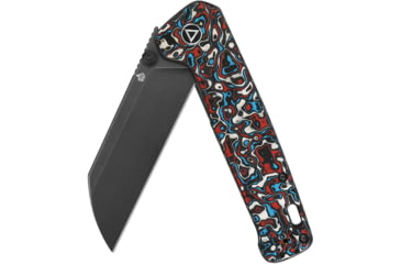 Image of QSP Knife Penguin Plus Folding Knife, 4.5in Closed, 3.38in Black Stonewash CPM-20CV SS Blade, Red/White/Blue Carbon Fiber Handle, QS130XL-G2