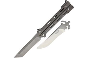 Image of Quartermaster Marty McFly Balisong Folding Knife,4.5in,D2 Tool Steel,Tanto,Skeletonized CNC Machined Titanium Handle QTRQBS1