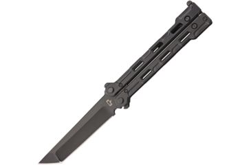 Image of Quartermaster Marty McFly Balisong Limo Tint Folding Knife,4.5in,D2 Tool Steel,Tanto,Skeletonized CNC Machined Titanium Handle QTRQBS1LT