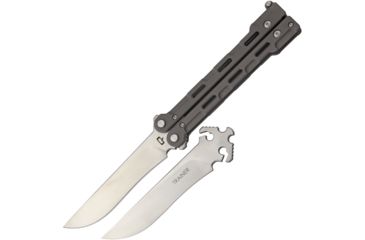 Image of Quartermaster McFly Dress Balisong Folding Knife,4.5in,D2 Tool Steel,Drop Point,Satin,Skeletonized CNC Machined Titanium Handle QTRQBS2