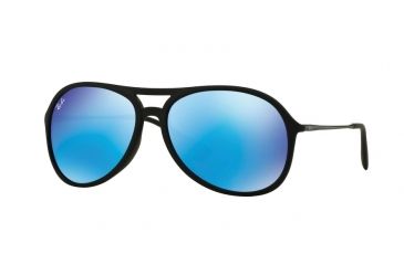 Image of Ray-Ban ALEX F RB4201F Sunglasses 622/55-59 - Black Rubber Frame, Green Mirror Blue Lenses
