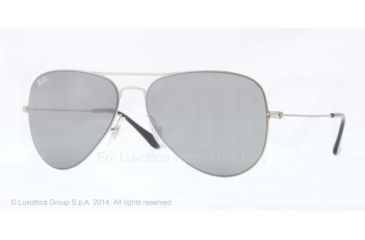 Image of Ray-Ban AVIATOR FLAT METAL RB3513 Sunglasses 154/6G-58 - Demi Gloss Sandblast Silver Frame, Green Mirror Silver Lenses