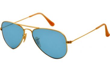 Image of Ray-Ban Aviator Small Metal Sunglasses RB3044 112/62-52 - Matte Gold Frame, Light Blue Lenses