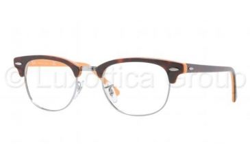 Image of Ray-Ban Clubmaster Eyeglasses RX5154 with Rx Prescription Lenses 5160-4921 - Top Dark Havana on Orange Frame, Demo Lens Lenses