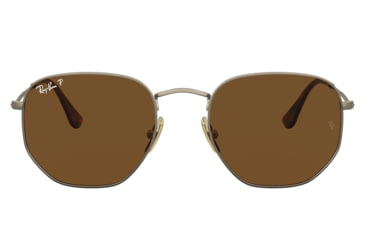 Image of Ray-Ban RB8148 Hexagonal Sunglasses, Demigloss Antique Gold Frame, Brown Lens, Polarized, 51, RB8148-920757-51