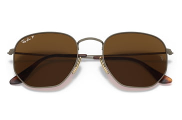Image of Ray-Ban RB8148 Hexagonal Sunglasses, Demigloss Antique Gold Frame, Brown Lens, Polarized, 51, RB8148-920757-51