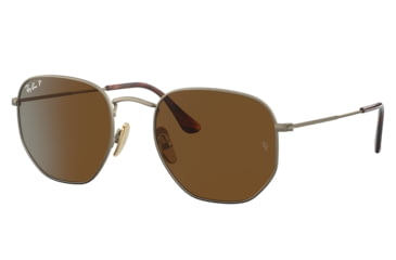 Image of Ray-Ban RB8148 Hexagonal Sunglasses, Demigloss Antique Gold Frame, Brown Lens, Polarized, 51, RB8148-920757-51