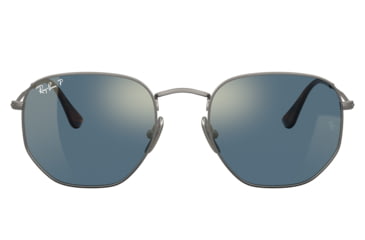 Image of Ray-Ban RB8148 Hexagonal Sunglasses, Demigloss Gunmetal Frame, Blue Mirror Gold Lens, Polarized, 51, RB8148-9208T0-51