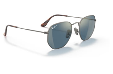 Image of Ray-Ban RB8148 Hexagonal Sunglasses, Demigloss Gunmetal Frame, Blue Mirror Gold Lens, Polarized, 51, RB8148-9208T0-51