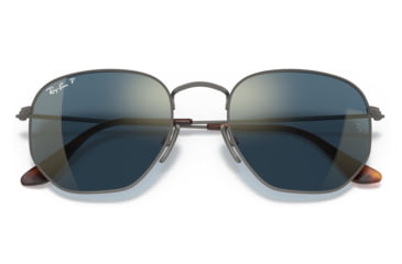 Image of Ray-Ban RB8148 Hexagonal Sunglasses, Demigloss Gunmetal Frame, Blue Mirror Gold Lens, Polarized, 51, RB8148-9208T0-51