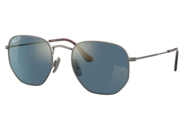 Image of Ray-Ban RB8148 Hexagonal Sunglasses, Demigloss Gunmetal Frame, Blue Mirror Gold Lens, Polarized, 51, RB8148-9208T0-51