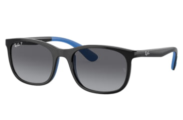 Image of Ray-Ban RJ9076S Sunglasses - Kids, Black On Rubber Blue Frame, Grey Gradient Polarized Lens, 49, RJ9076S-7122T3-49