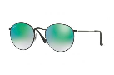 Image of Ray-Ban Round Metal Sunglasses - Men's, Shiny Black Frame, Mirror Gradient Green 53 mm Lenses, RB3447-002-4J-53