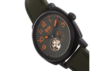Image of Reign Napoleon Automatic Semi-Skeleton Leather-Band Watch, Black/Green, One Size, REIRN5806