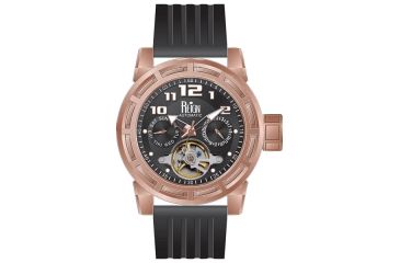 Image of Rothschild Semi-Skeleton Mens Watch,Black Dial,Rose Gold Case