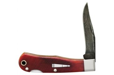 Image of Remington 2014 The Forrester Jr. Damascus Bullet Knife Blade 2.75 Inches Closed 3.625 Inches Auburn Bone Handle With Bullet Shield