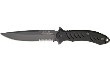 Image of Remington FAST Fixed Knife, 440 stainless partially serrated clip point black , Black rubber overcoat handle R19784