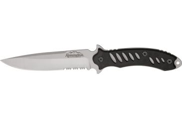 Image of Remington FAST Fixed Knife, 440 stainless partially serrated clip point matte , Black rubber overcoat handle R19785