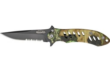 Image of Remington Medium FAST Fold Knife, 440 stainless partially serrated clip point black , MossyOak Obsession R19068